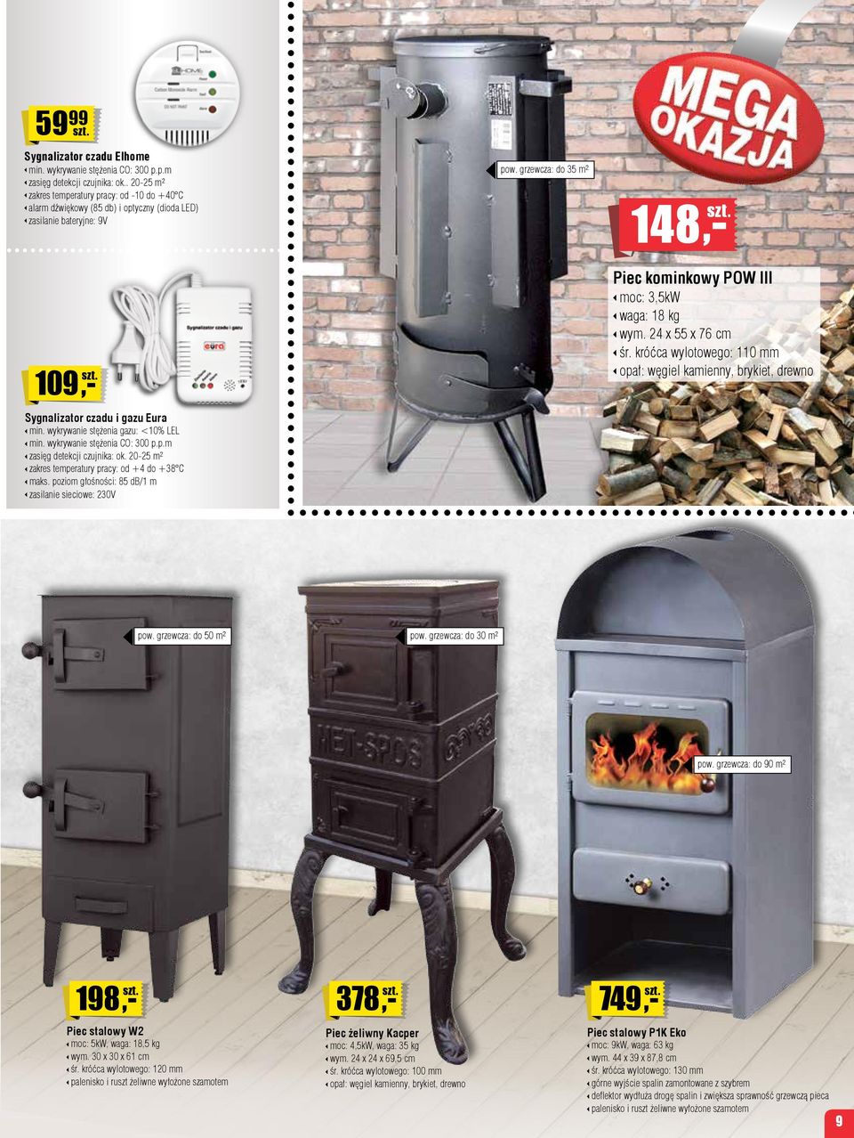 wykrywanie stężenia gazu: <10% LEL min. wykrywanie stężenia CO: 300 p.p.m zasięg detekcji czujnika: ok. 20-25 m² zakres temperatury pracy: od +4 do +38 C maks.