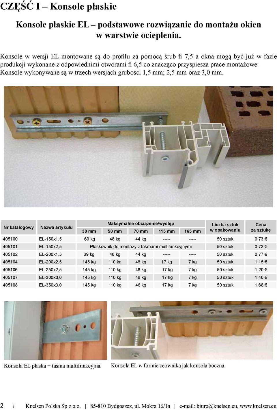 Konsole wykonywane są w trzech wersjach grubości 1,5 mm; 2,5 mm oraz 3,0 mm.