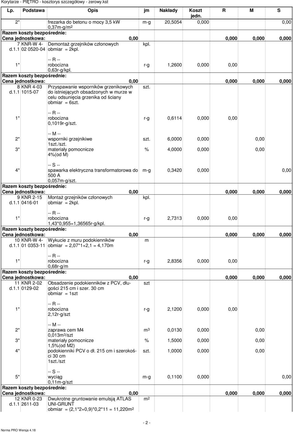 0,1019r-g/szt. 2* wsporniki grzejnikiwe 1szt./szt. 4%(od M) r-g 0,6114 0,000 0,00 szt.