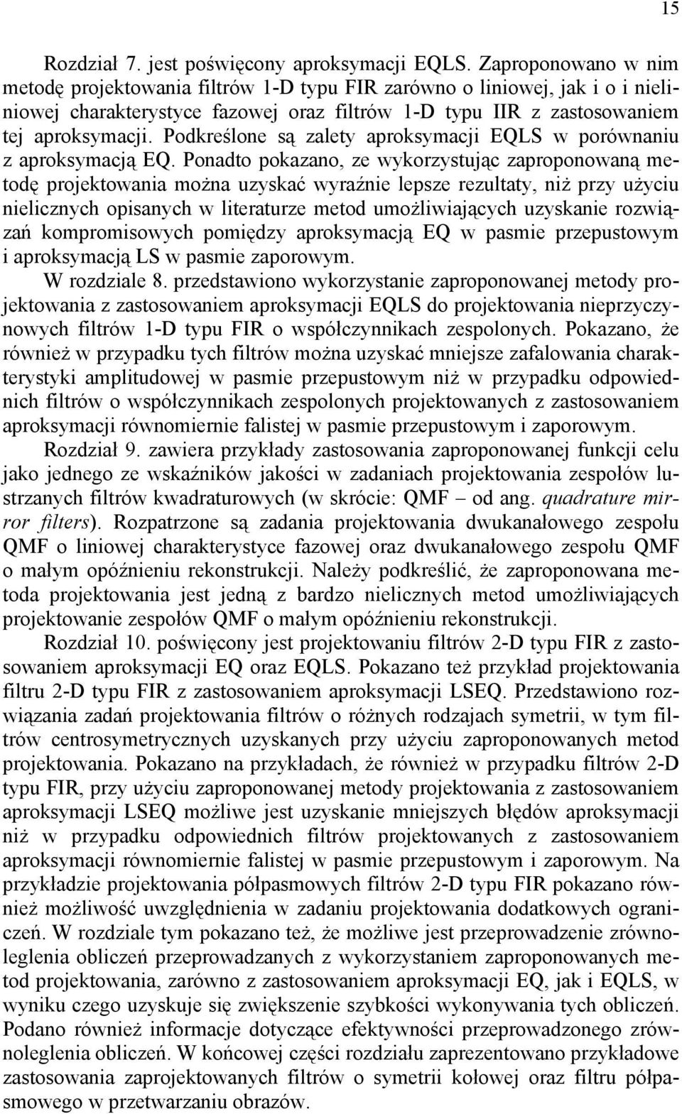 Podkreślone są zalety aproksymacji EQLS w porównaniu z aproksymacją EQ.