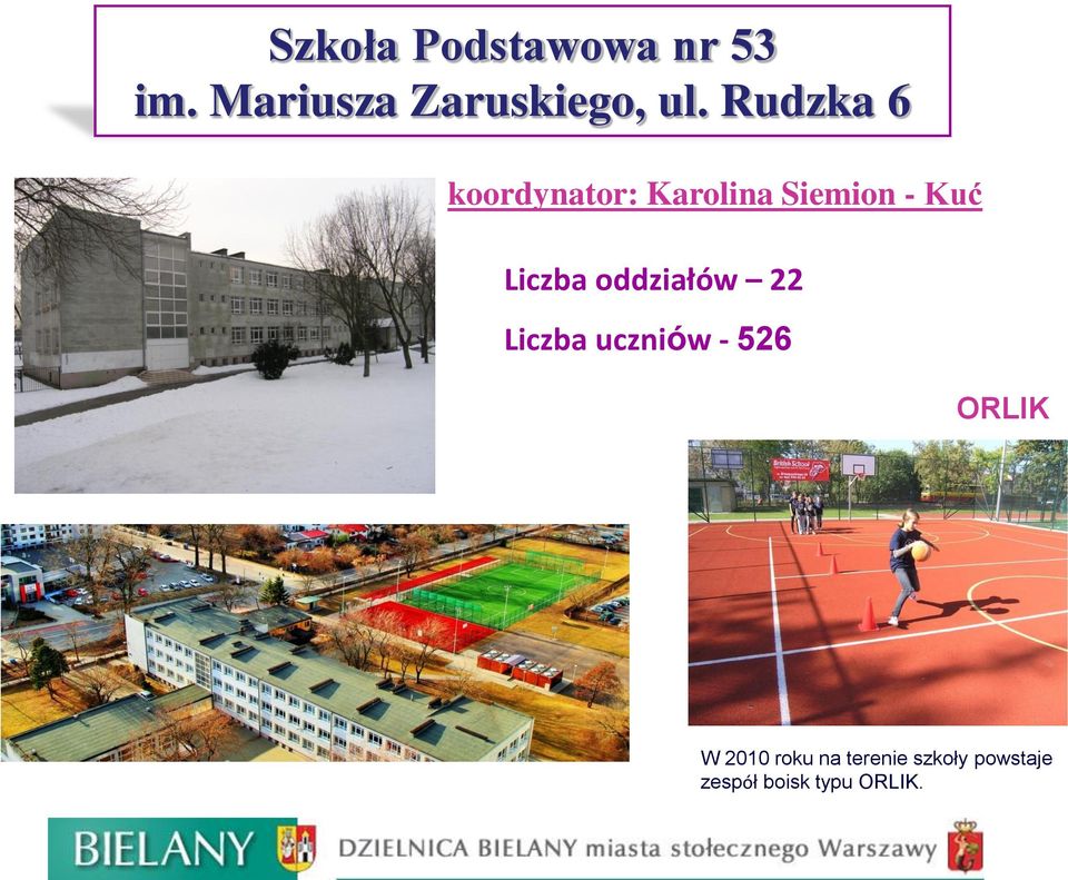 oddziałów 22 Liczba uczniów - 526 ORLIK W 2010 roku