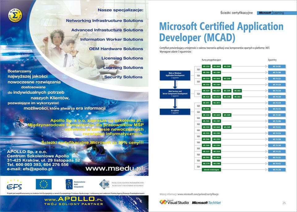 Development MS 70-306 MS 70-315 Web Services and Server Components Development MS 70-316 MS 70-229 do wyboru MS 2185 MS 70-234 MS 2310 MS 2640 MS 2565 MS 2310 MS 2640 MS 2555 MS 70-316 MS 2840 MS