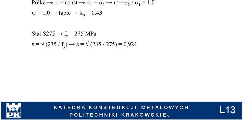 0,43 Stal S275 f y = 275 MPa ε =