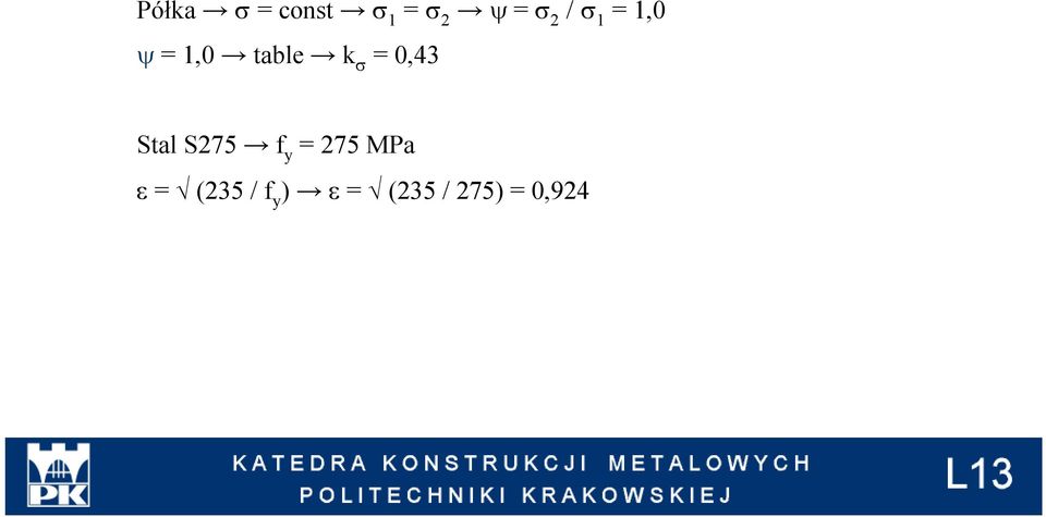 0,43 Stal S275 f y = 275 MPa ε =