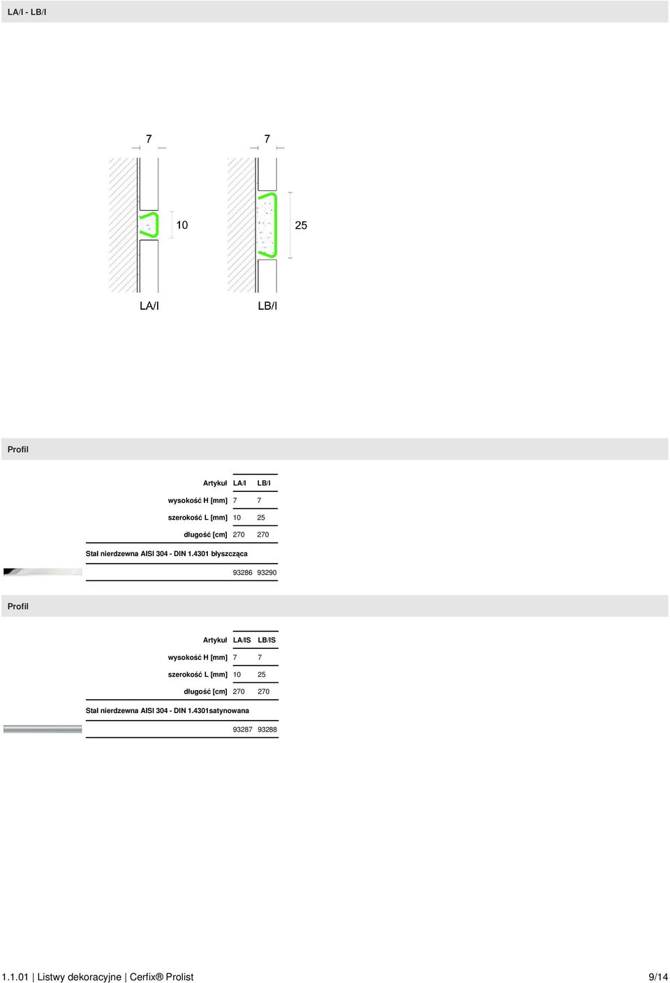4301 błyszcząca 93286 93290 Artykuł LA/IS LB/IS wysokość H [mm] 7 7 szerokość L [mm]