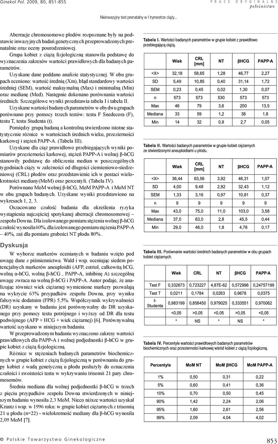 W obu grupach oceniono: wartość średnią (Xm), błąd standardowy wartości średniej (SEM), wartość maksymalną (Max) i minimalną (Min) oraz medianę (Med). Następnie dokonano porównania wartości średnich.