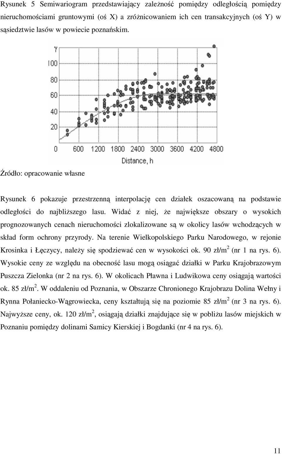 Widać z niej, Ŝe największe obszary o wysokich prognozowanych cenach nieruchomości zlokalizowane są w okolicy lasów wchodzących w skład form ochrony przyrody.