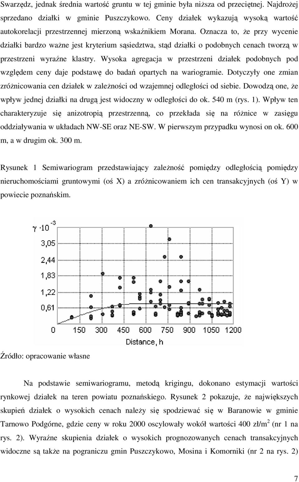 Oznacza to, Ŝe przy wycenie działki bardzo waŝne jest kryterium sąsiedztwa, stąd działki o podobnych cenach tworzą w przestrzeni wyraźne klastry.