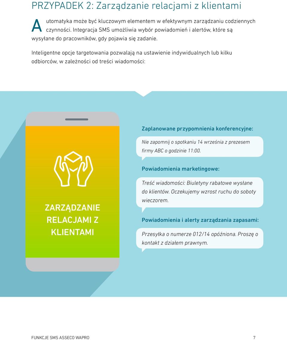 Inteligentne opcje targetowania pozwalają na ustawienie indywidualnych lub kilku odbiorców, w zależności od treści wiadomości: Zaplanowane przypomnienia konferencyjne: Nie zapomnij o spotkaniu 14