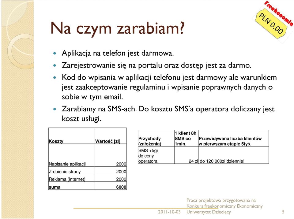 Zarabiamy na SMS-ach. Do kosztu SMS a operatora doliczany jest koszt usługi.