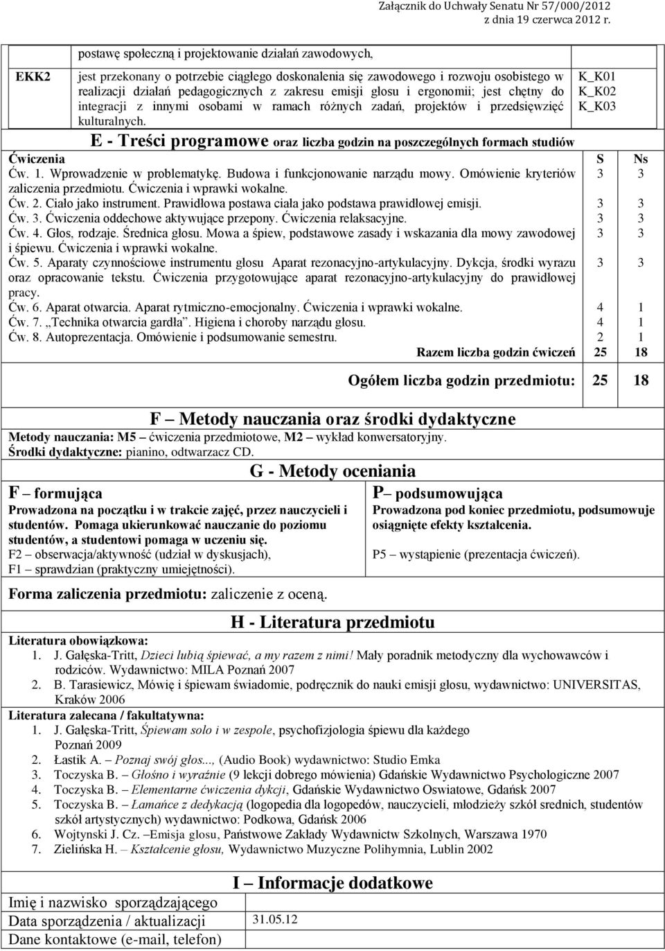 głosu i ergonomii; jest chętny do integracji z innymi osobami w ramach różnych zadań, projektów i przedsięwzięć kulturalnych.