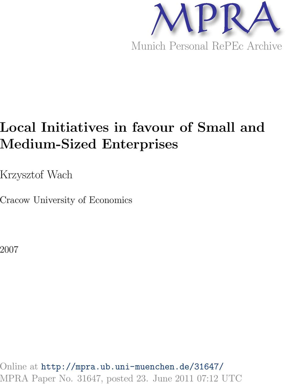 University of Economics 2007 Online at http://mpra.ub.