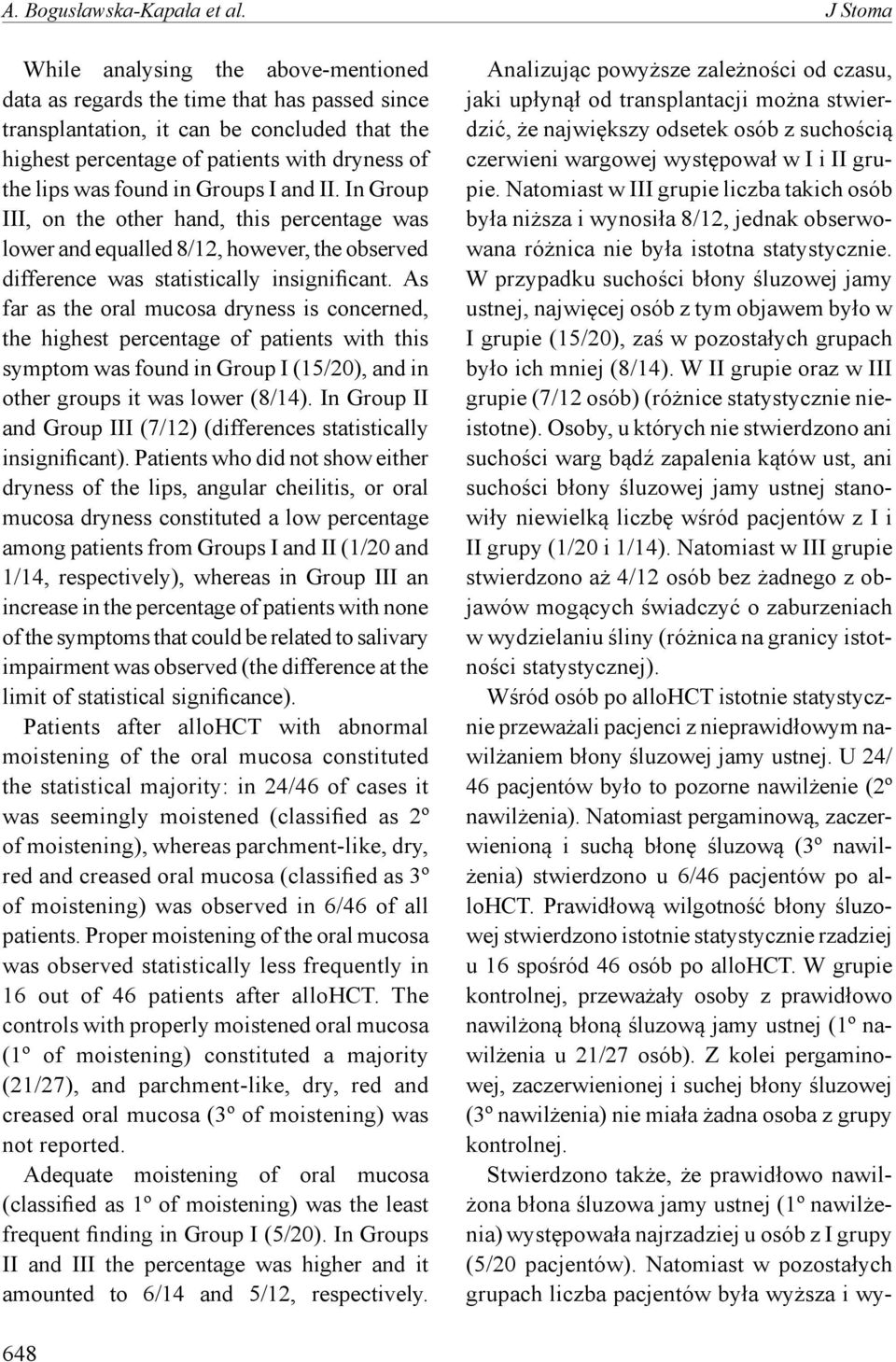found in Groups I and II. In Group III, on the other hand, this percentage was lower and equalled 8/12, however, the observed difference was statistically insignificant.