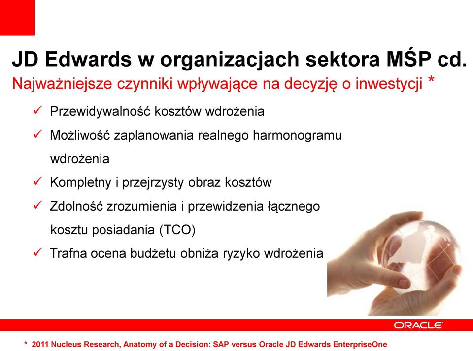 zaplanowania realnego harmonogramu wdrożenia Kompletny i przejrzysty obraz kosztów Zdolność zrozumienia i