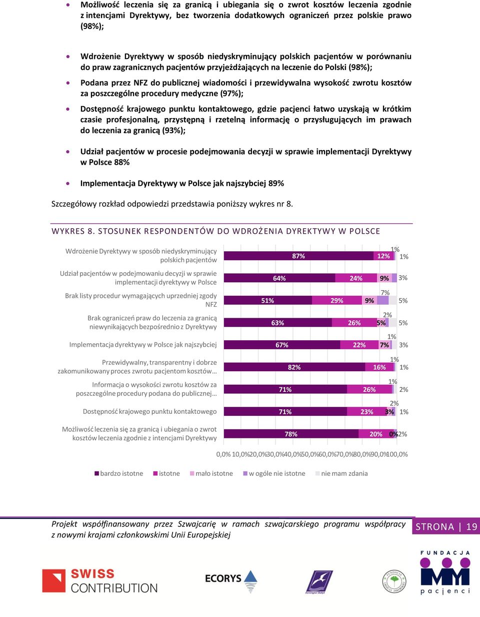 zwrotu kosztów za poszczególne procedury medyczne (97%); Dostępność krajowego punktu kontaktowego, gdzie pacjenci łatwo uzyskają w krótkim czasie profesjonalną, przystępną i rzetelną informację o