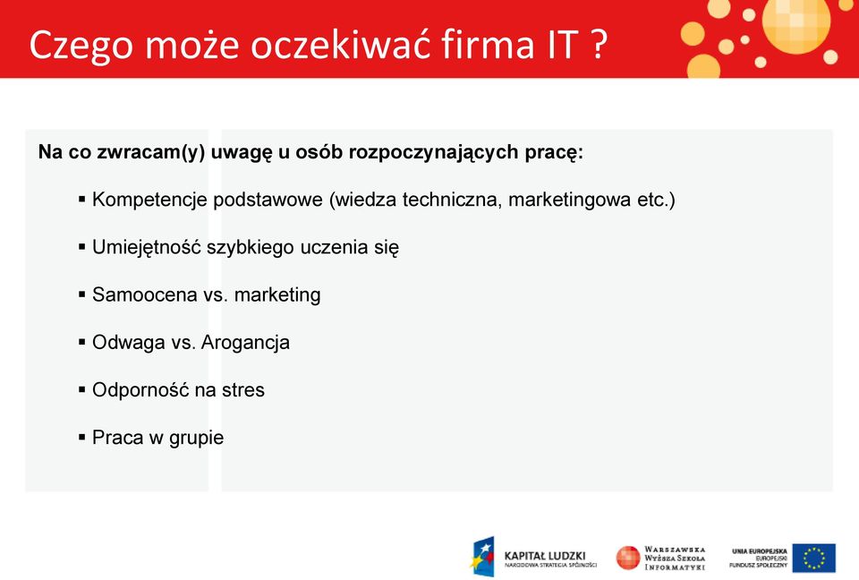 Kompetencje podstawowe (wiedza techniczna, marketingowa etc.