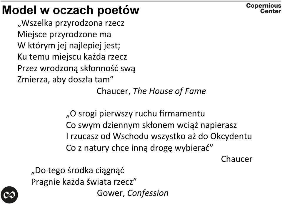 pierwszy ruchu firmamentu Co swym dziennym skłonem wciąż napierasz I rzucasz od Wschodu wszystko aż do