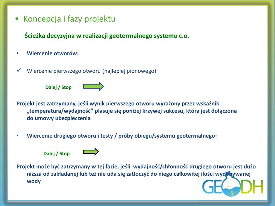 która jest dołączona do umowy ubezpieczenia Wiercenie drugiego otworu i testy / próby obiegu/systemu geotermalnego: Dalej / Stop Projekt może być