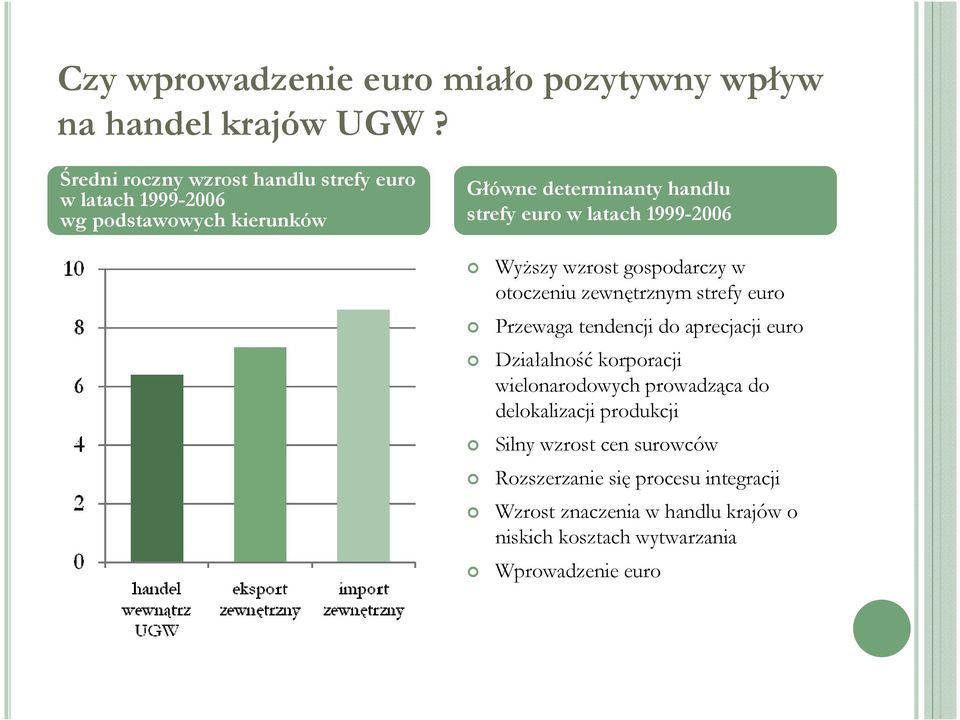 1999-2006 Wyższy wzrost gospodarczy w otoczeniu zewnętrznym strefy euro Przewaga tendencji do aprecjacji euro Działalność korporacji