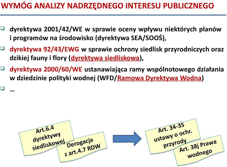 (dyrektywa siedliskowa), dyrektywa 2000/60/WE ustanawiająca ramy wspólnotowego działania w dziedzinie polityki wodnej