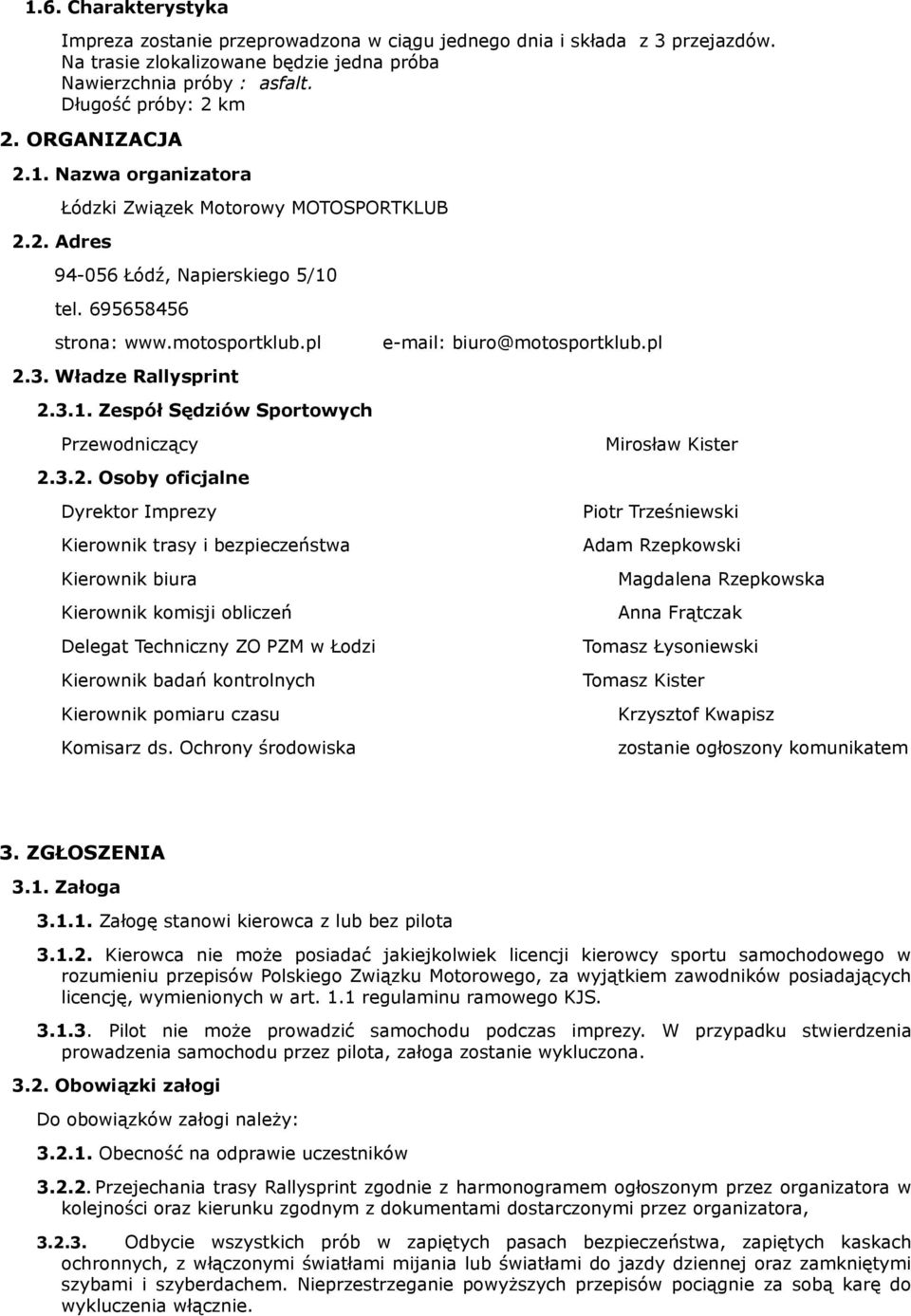 Władze Rallysprint 2.