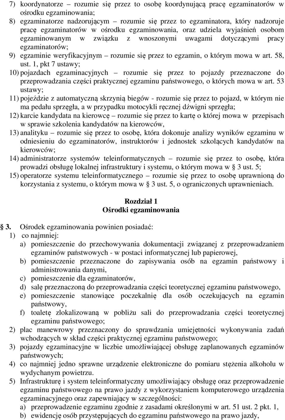egzamin, o którym mowa w art. 58, ust.