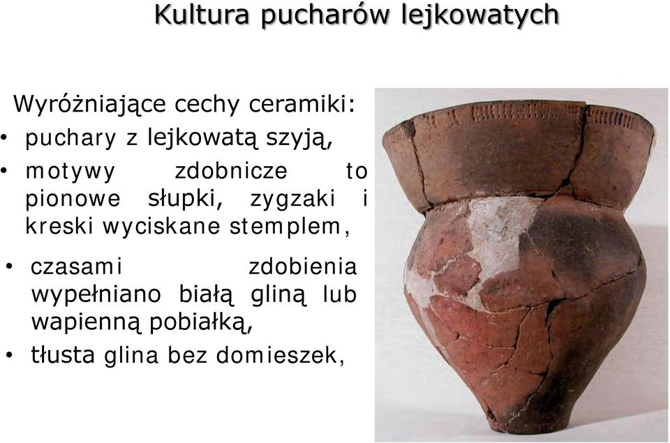 zygzaki i kreski wyciskane stemplem, czasami zdobienia