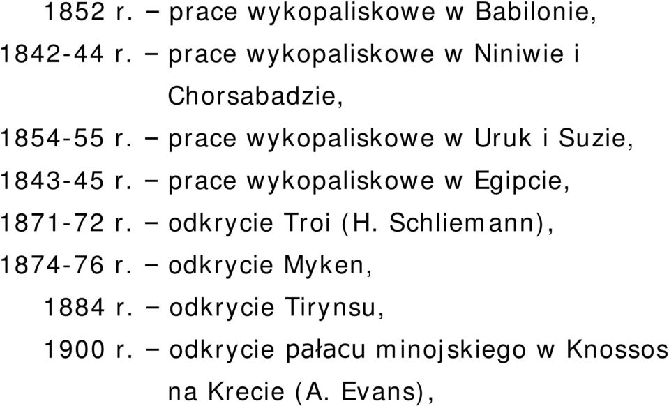 prace wykopaliskowe w Uruk i Suzie, 1843-45 r. prace wykopaliskowe w Egipcie, 1871-72 r.