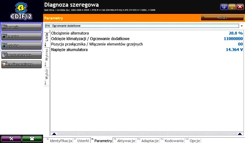 Moduł zarządzania energią elektryczną monitoruje system prędkości obrotowej silnika, napięcie akumulatora i obciążenia alternatora poprzez pola sygnału DF (dynamo).