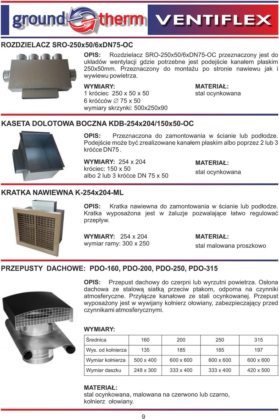 1 króciec 250 x 50 x 50 6 króćców Ć 75 x 50 wymiary skrzynki: 500x250x90 KASETA DOLOTOWA BOCZNA KDB-254x204/150x50-OC OPIS: Przeznaczona do zamontowania w ścianie lub podłodze.
