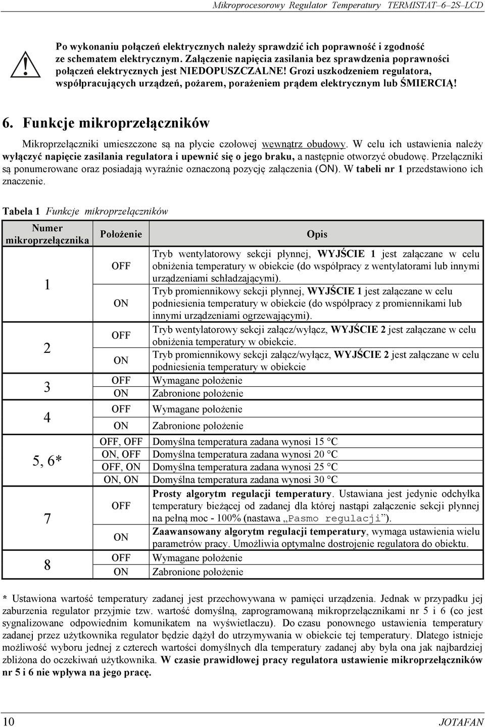 Grozi uszkodzeniem regulatora, współpracujących urządzeń, pożarem, porażeniem prądem elektrycznym lub ŚMIERCIĄ! 6.