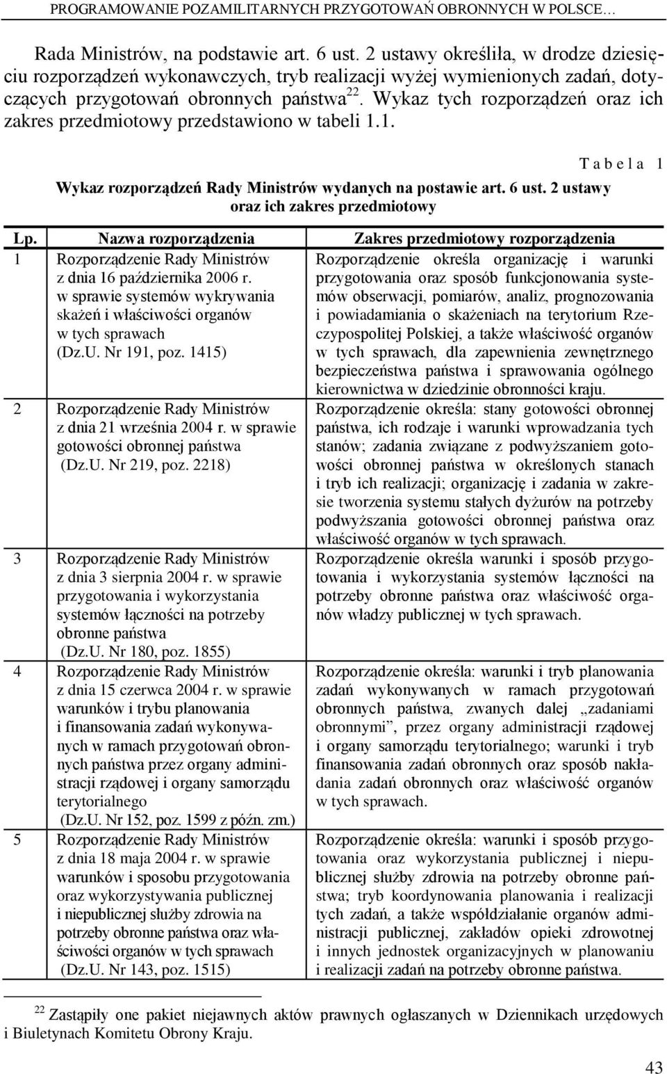 Wykaz tych rozporządzeń oraz ich zakres przedmiotowy przedstawiono w tabeli 1.1. Wykaz rozporządzeń Rady Ministrów wydanych na postawie art. 6 ust.