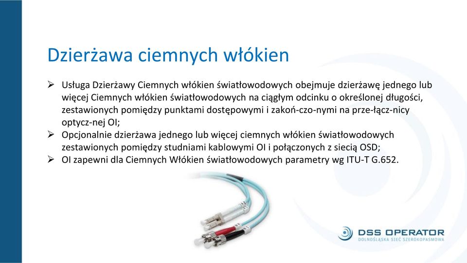 na prze łącz nicy optycz nej OI; Opcjonalnie dzierżawa jednego lub więcej ciemnych włókien światłowodowych zestawionych