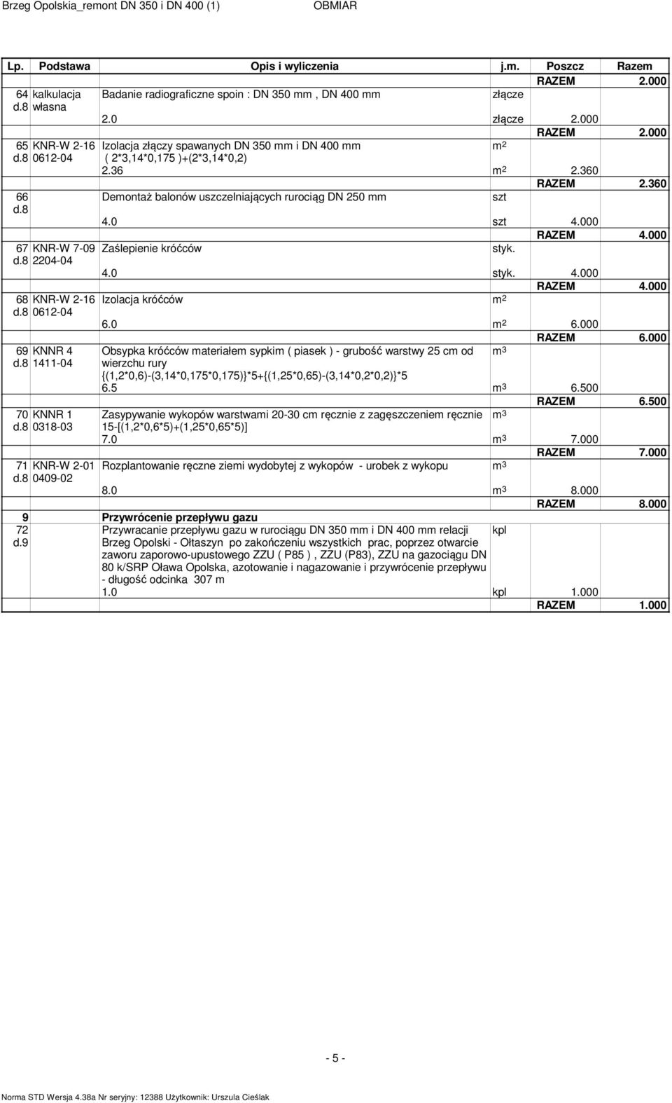 8 0612-04 6.0 m 2 6.000 RAZEM 6.000 69 KNNR 4 d.