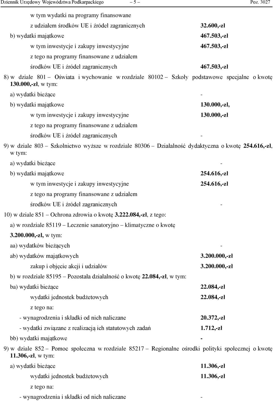 000,-zł 9) w dziale 803 Szkolnictwo wyższe w rozdziale 80306 Działalność dydaktyczna o kwotę 254.616,-zł, a) wydatki bieżące - b) wydatki majątkowe 254.616,-zł 254.