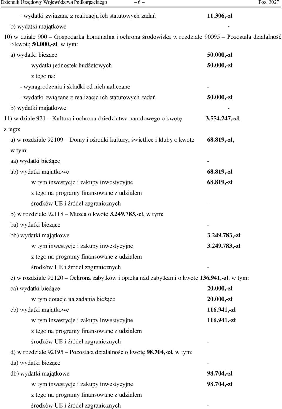 000,-zł wydatki jednostek budżetowych - wynagrodzenia i składki od nich naliczane - 50.000,-zł - wydatki związane z realizacją ich statutowych zadań 50.