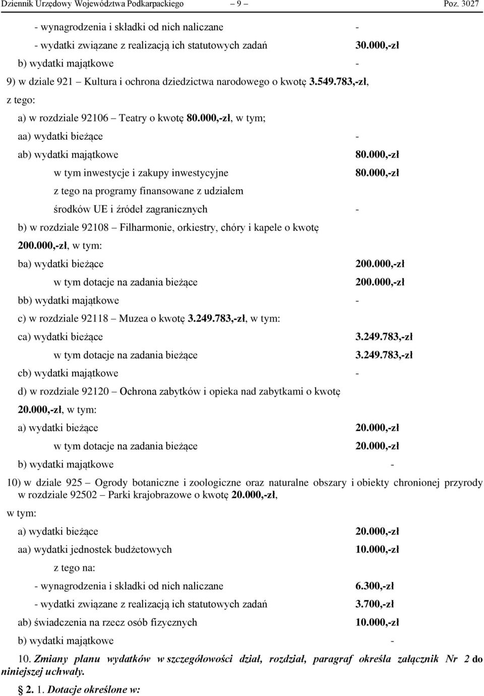 000,-zł, w tym; aa) wydatki bieżące - ab) wydatki majątkowe b) w rozdziale 92108 Filharmonie, orkiestry, chóry i kapele o kwotę 200.