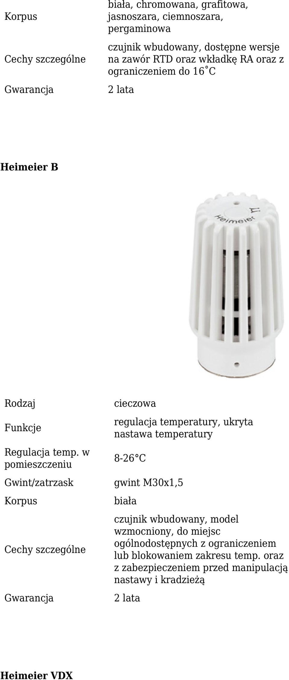 nastawa temperatury 8-26 C biała czujnik wbudowany, model wzmocniony, do miejsc ogólnodostępnych z