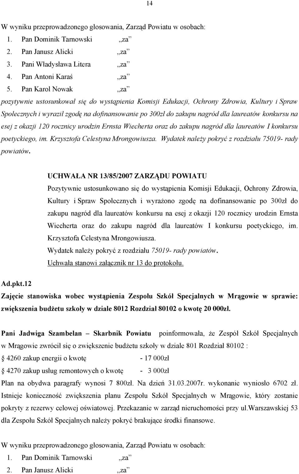 Wydatek należy pokryć z rozdziału 75019- rady powiatów.