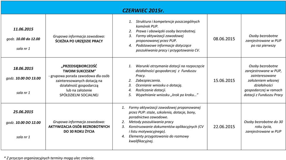 2015 po raz pierwszy 18.06.2015 godz. 10.00 DO 13.00 15.06.2015, 25.06.2015 1.