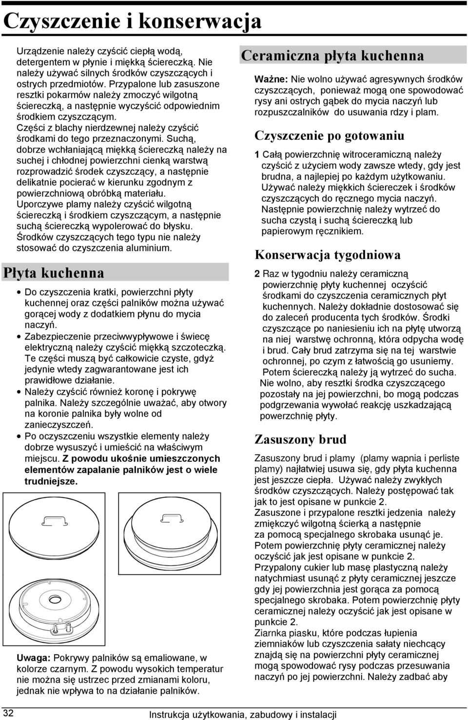 Części z blachy nierdzewnej należy czyścić środkami do tego przeznaczonymi.