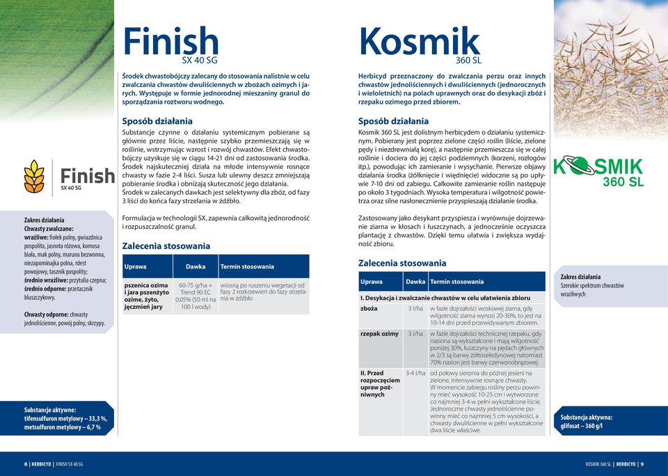 Herbicyd przeznaczony do zwalczania perzu oraz innych chwastów jednoliściennych i dwuliściennych (jednorocznych i wieloletnich) na polach uprawnych oraz do desykacji zbóż i rzepaku ozimego przed