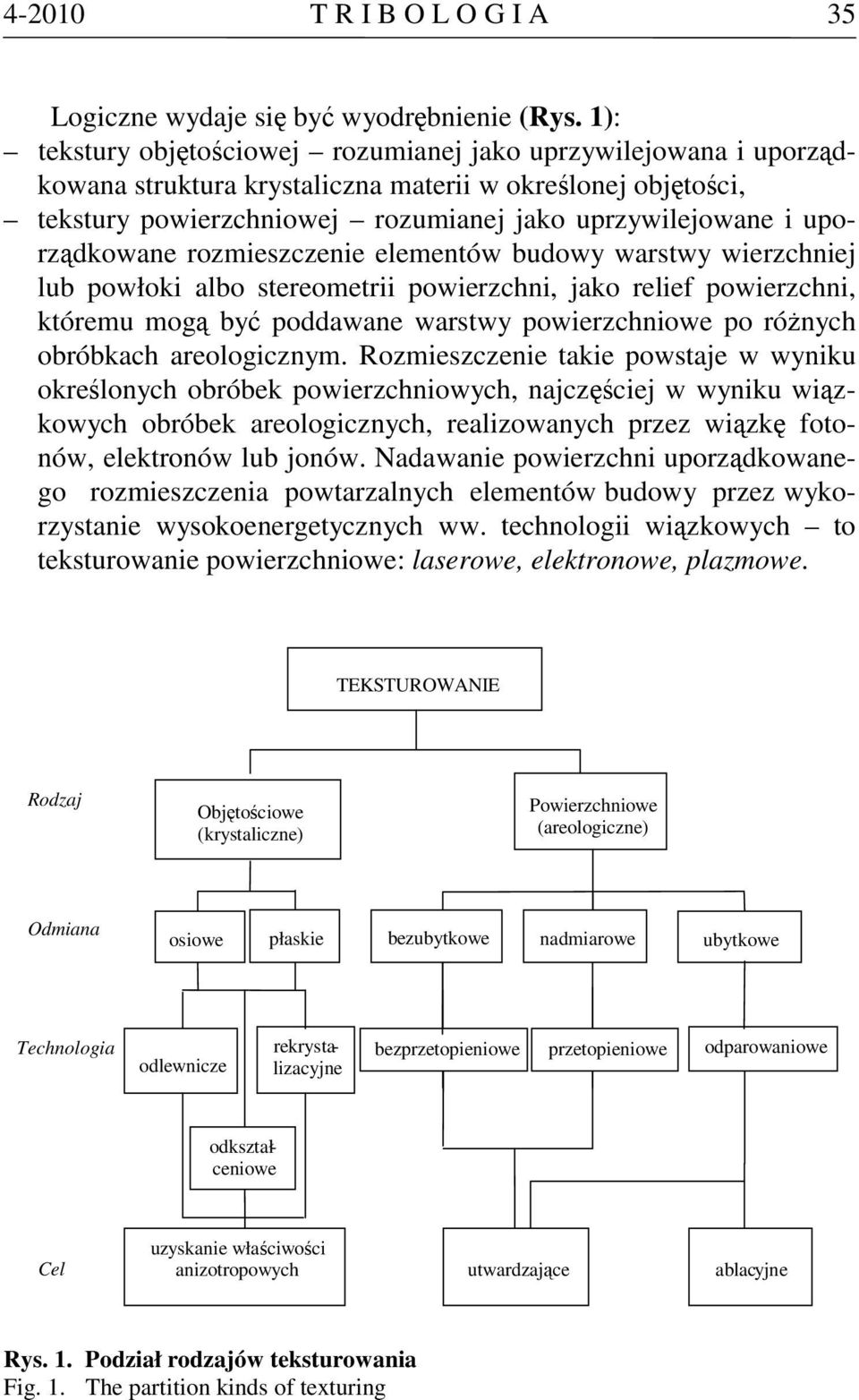 uporządkowane rozmieszczenie elementów budowy warstwy wierzchniej lub powłoki albo stereometrii powierzchni, jako relief powierzchni, któremu mogą być poddawane warstwy powierzchniowe po różnych