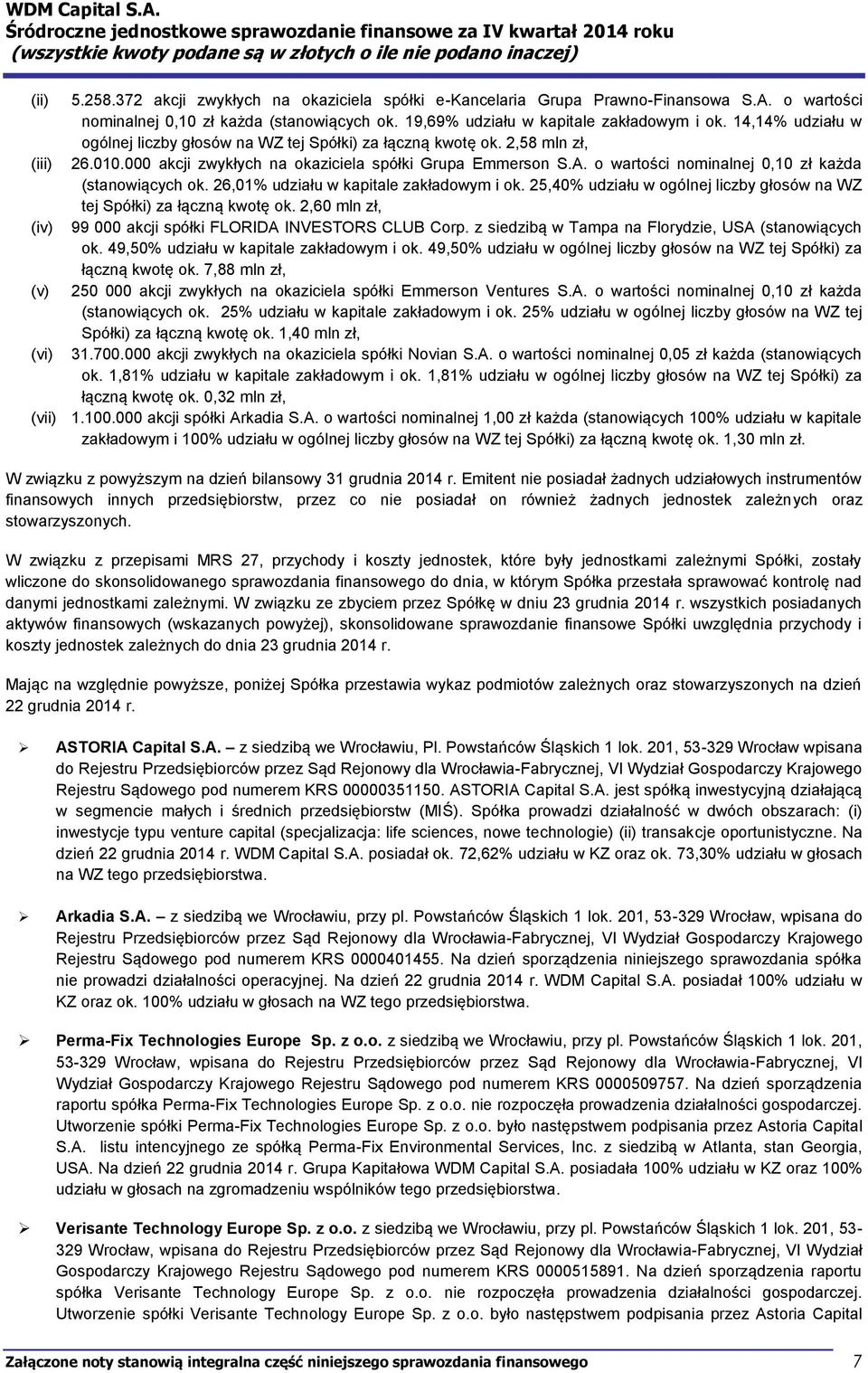 o wartości nominalnej 0,10 zł każda (stanowiących ok. 26,01% udziału w kapitale zakładowym i ok. 25,40% udziału w ogólnej liczby głosów na WZ tej Spółki) za łączną kwotę ok.