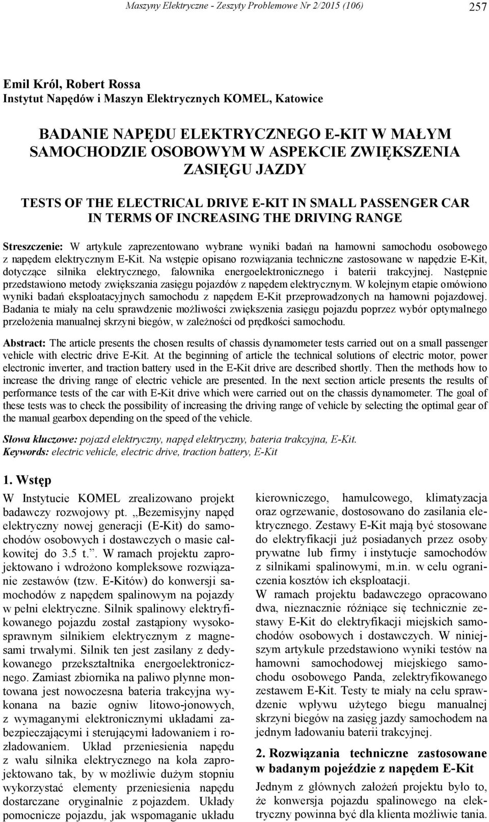 wyniki badań na hamowni samochodu osobowego z napędem elektrycznym E-Kit.