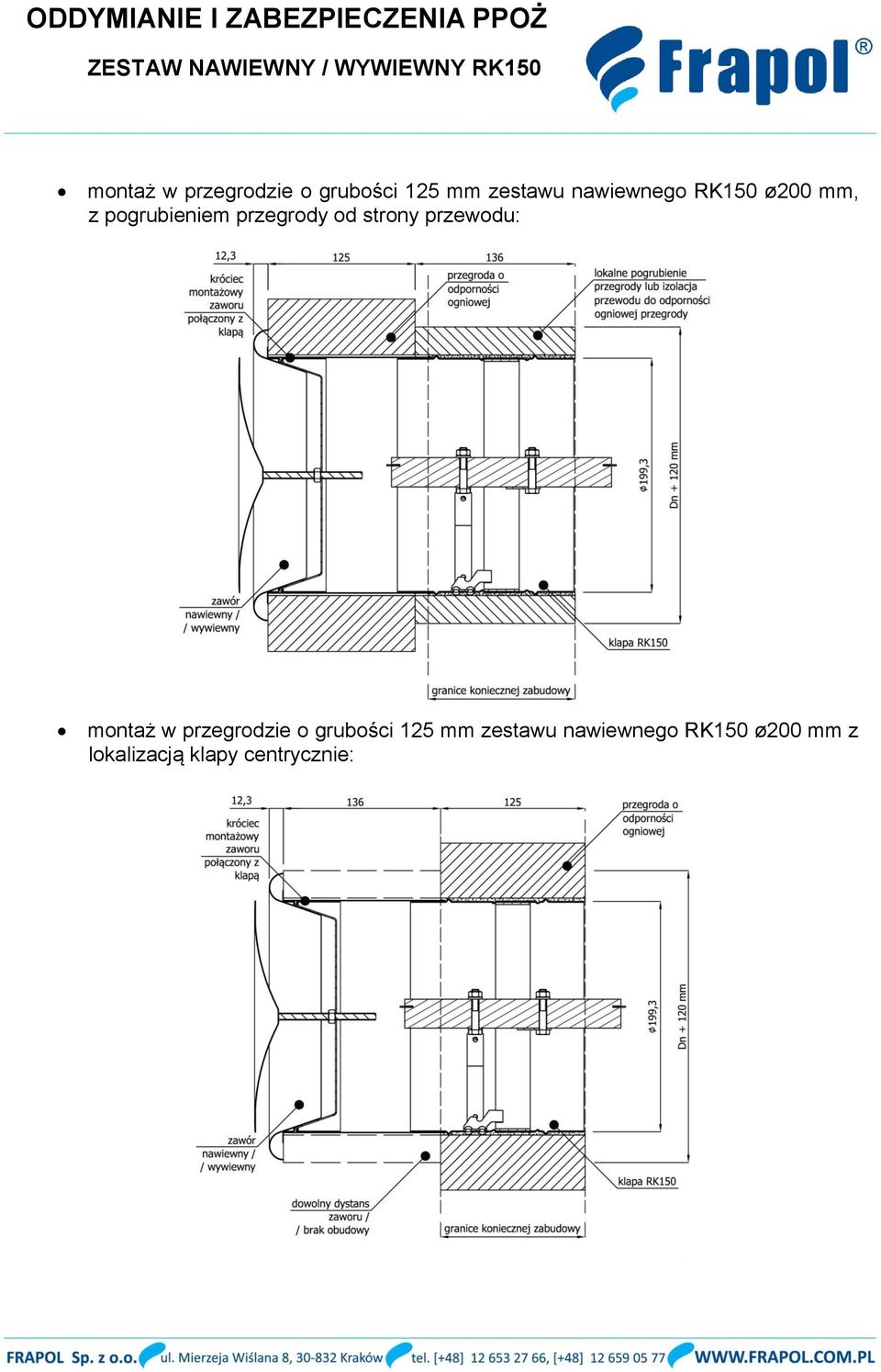 strony przewodu:  nawiewnego RK150 ø200 mm z