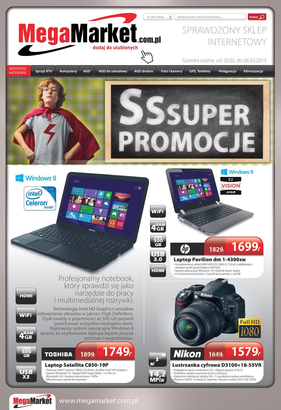 i multimedialnej rozrywki. Technologia Intel HD Graphics umożliwi odtwarzanie obrazów w jakości High Definition. Dysk twardy o pojemności aż 500 pozwoli przechować wszystkie niezbędne dane.