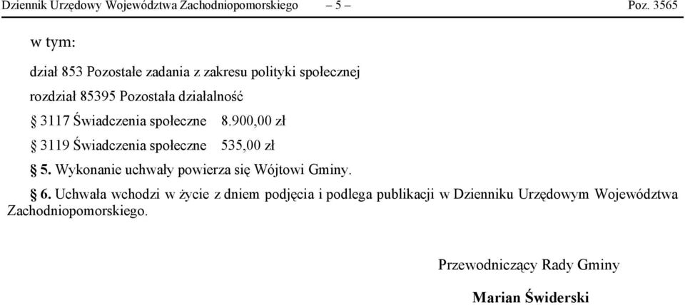 Świadczenia społeczne 8.900,00 zł 3119 Świadczenia społeczne 535,00 zł 5.