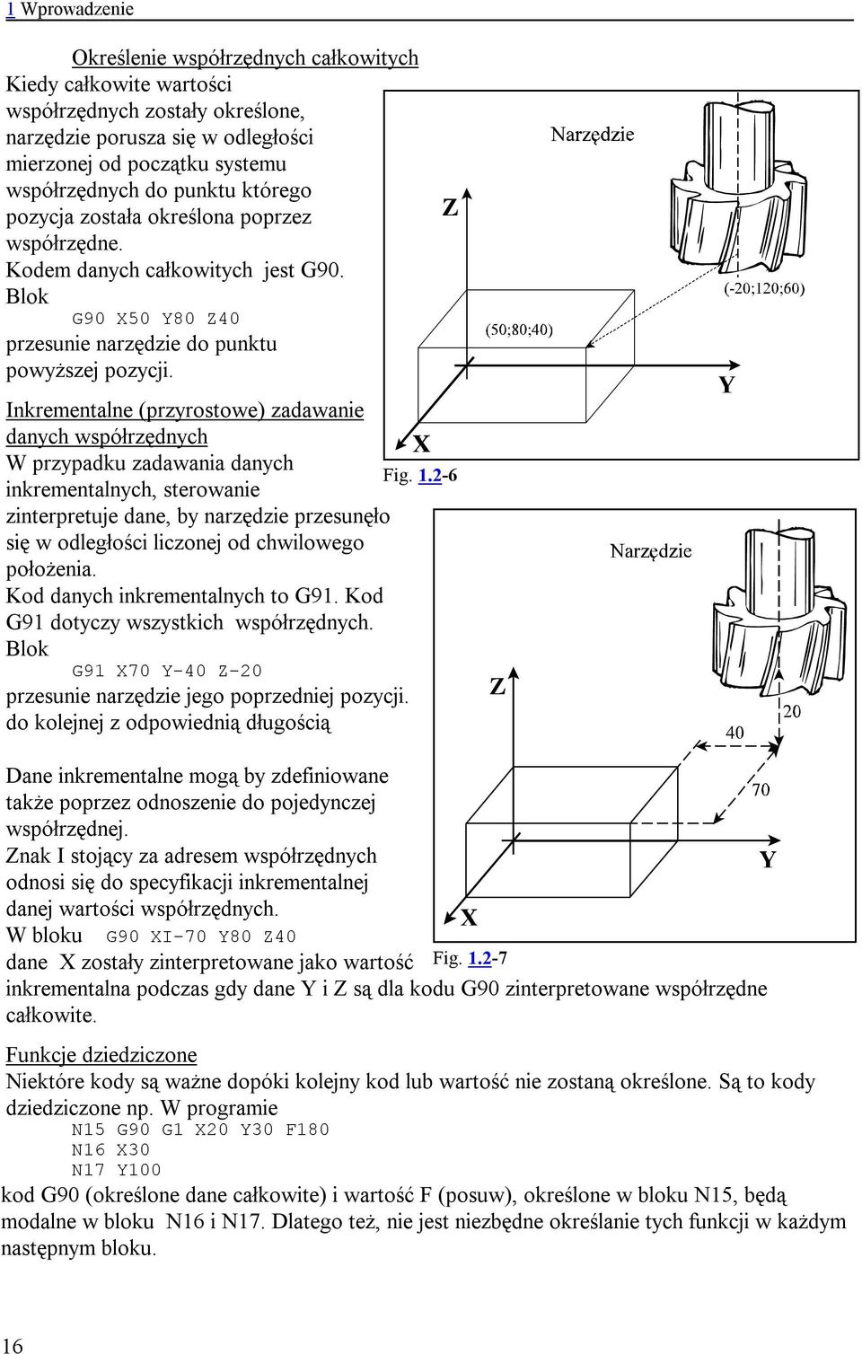 Inkrementalne (przyrostowe) zadawanie danych współrzędnych W przypadku zadawania danych Fig. 1.