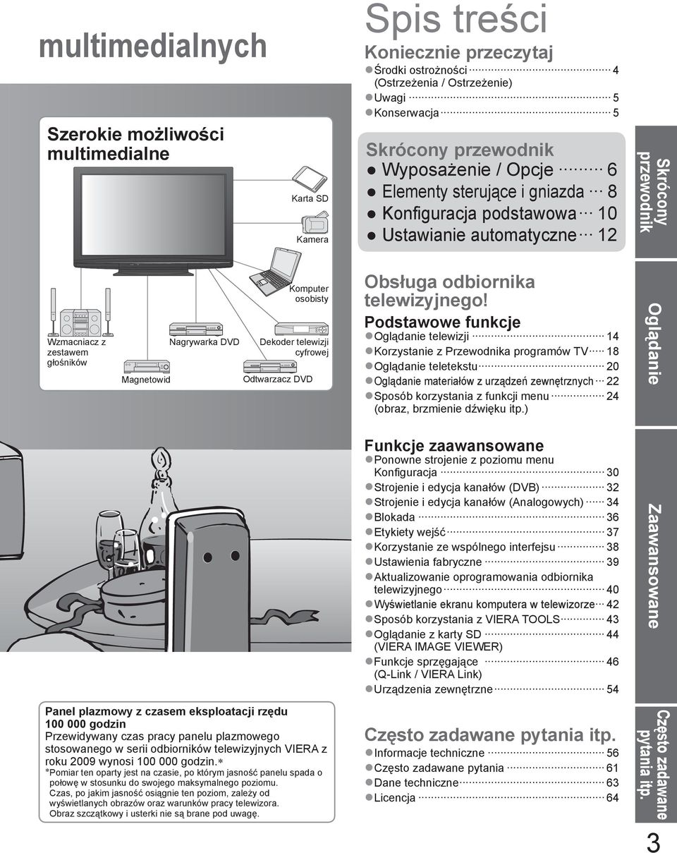 osobisty Dekoder telewizji cyfrowej Odtwarzacz DVD Panel plazmowy z czasem eksploatacji rzędu 100 000 godzin Przewidywany czas pracy panelu plazmowego stosowanego w serii odbiorników telewizyjnych